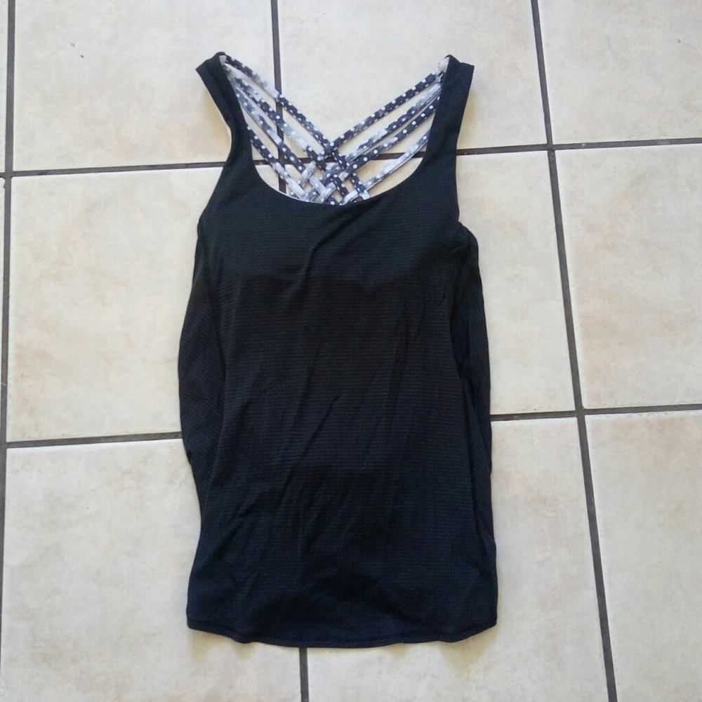 lululemon athletica Black Tank Top with Strappy Polka Dot Back